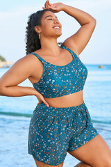 Blue Floral Print Wide Strap Women Bikini Top