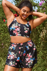 Floral Print Round Neck Wide Strap Bikini Top