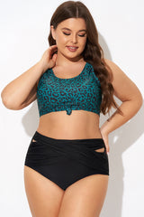 Green Leopard Print Knot Swim Bikini Top