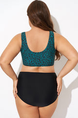 Green Leopard Print Knot Swim Bikini Top