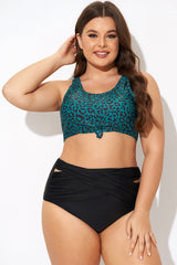 Green Leopard Print Knot Swim Bikini Top