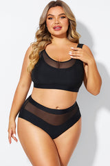 Double Up Mesh Patchwork Solid Bikini Top