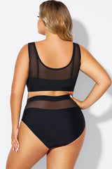 Double Up Mesh Patchwork Solid Bikini Top