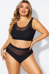 Double Up Mesh Patchwork Solid Bikini Top
