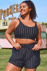 Plus Size Black & White Pinstripe Bikini Top