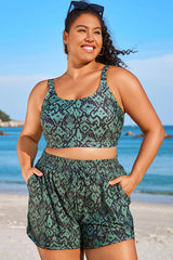 Green Ikat Print Wide Strap Women Bikini Top