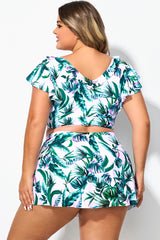 Plus Size Wireless Ruffle Sleeve V-Neck Bikini Top