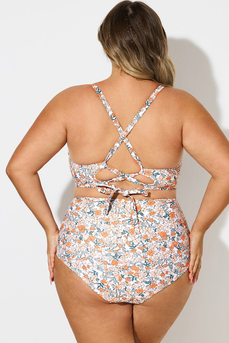Plus Size Floral Print V-Neck Bikini Top