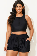 Plus Size Black Half Zip Crop Bikini Top