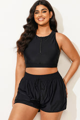 Plus Size Black Half Zip Crop Bikini Top