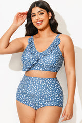Plus Size Floral Print With Frill Details Elegant Bikini Top