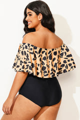 Leopard Print Ruffle Off Shoulder Bikini Top