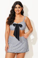 Black & White Check Knotted Crop Bikini Top