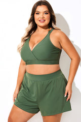 Plus Size Green V-Neck Crossback Bikini Top