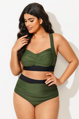 Twist Front Patchwork Colorblock Bikini Top