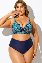 Vibrant Palm Printed V-Neck Underwire Bikini Top
