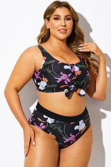 Plus Size V-Neck Floral Print Bikini Top
