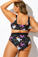Plus Size V-Neck Floral Print Bikini Top