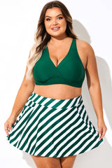 Solid Green V-Neck Crossback Bikini Top