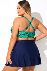 Green Print V-Neck Crossback Bikini Top