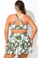 Multi Plant Print V-Neck Crossback Bikini Top
