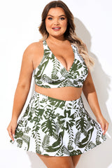 Multi Plant Print V-Neck Crossback Bikini Top