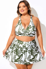 Multi Plant Print V-Neck Crossback Bikini Top