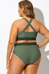 Green Colorblock Square Neck Bikini Top