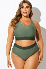 Green Colorblock Square Neck Bikini Top