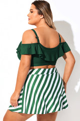 Solid Green V-Neck Off Shoulder Bikini Top