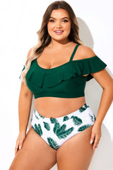 Off Shoulder Dark Green Ruffle Bikini Top