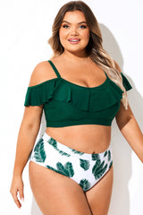 Off Shoulder Dark Green Ruffle Bikini Top