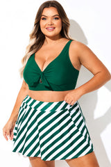 Green V-Neck Knotted Crop Bikini Top