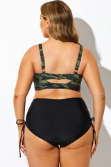 Green Camo Print Knot Ruched Bikini Top