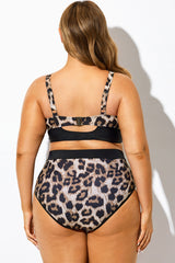 Leopard Print Knot V-Neck Bikini Top