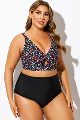 Strawberry Print V-Neck Knot Bikini Top