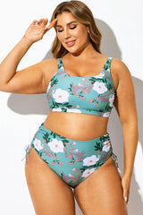 Green Floral Print Crossback Bikini Top