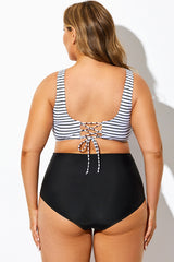 Black & White Striped Tie Back Bikini Top