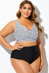 Black & White Striped Tie Back Bikini Top