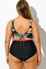 Black Floral Print Tie Back Bikini Top