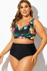 Black Floral Print Tie Back Bikini Top