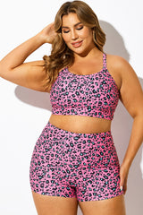 Plus Size Pink Leopard Print Bikini Top