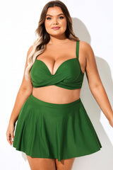Plus Size Solid Green V-Neck Bikini Top