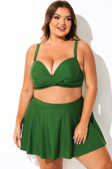 Plus Size Solid Green V-Neck Bikini Top