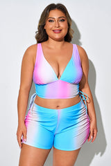 Plus Size Colorful Printed High Waist Slimming Bikini Top