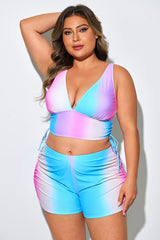 Plus Size Colorful Printed High Waist Slimming Bikini Top