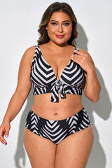 Plus Size Zebra Stripes V neck Bikini Top