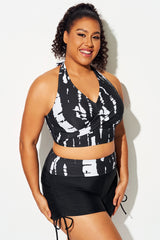 Plus Size Black & White Colorblock Bikini Top