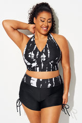 Plus Size Black & White Colorblock Bikini Top
