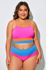 Plus Size Colorblock Cami Crop Casual Bikini Top